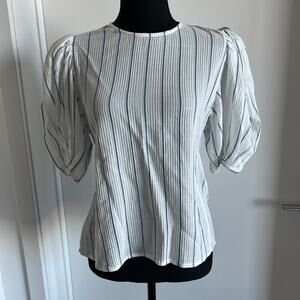 J Crew Puff Sleeve Top In Sheer Gauze Womens Small White Striped Flaw